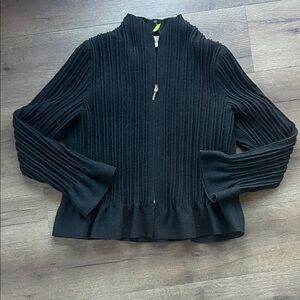 Beyond Threads Alpaca Black Ribbed Zip-Up Sweater ! Large